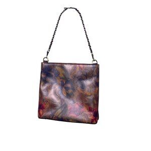 Patricia Nash Womens Brown Leather Floral Embossed Chain Strap Shoulder Tote Bag